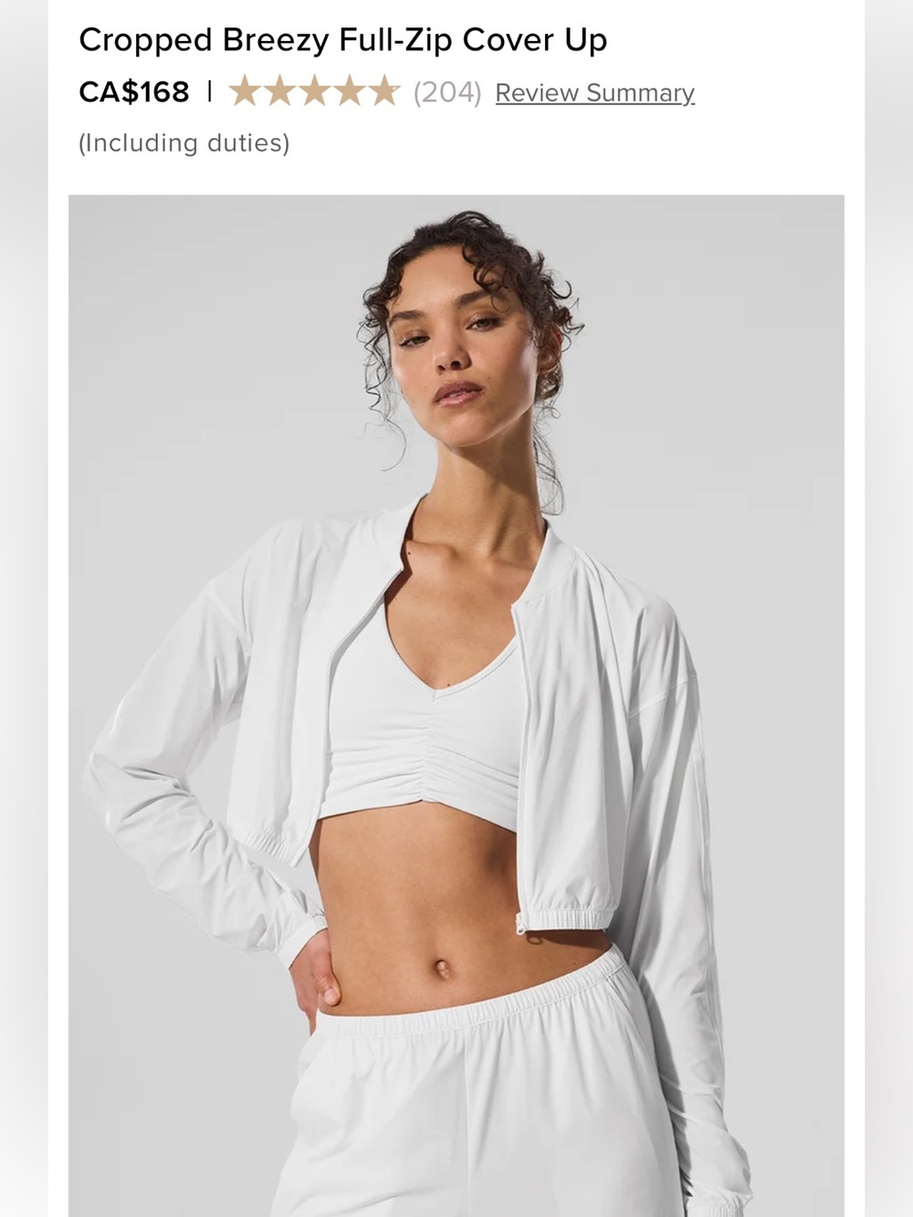 Lightweight White Cropped Zip-Front Jacket